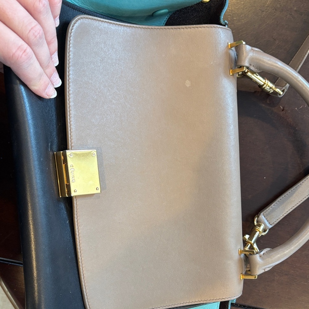 Celine Tricolor Satchel in Brown, Black, and Teal - Picture 8 of 14